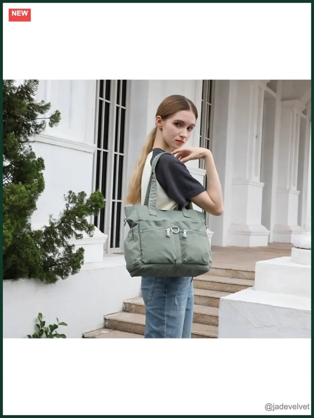 Nylon Tote Bag with Multiple Compartments, Crossbody and Shoulder Bag,